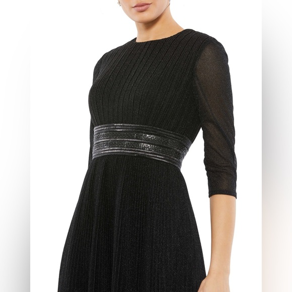 Mac Duggal 30750 Shimmering 3/4 Sleeve A-Line Midi Dress Size 8 NWT Black - Picture 3 of 12
